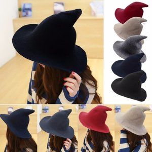 2 x Halloween Girl Wool Witch Hat Foldable Pointed